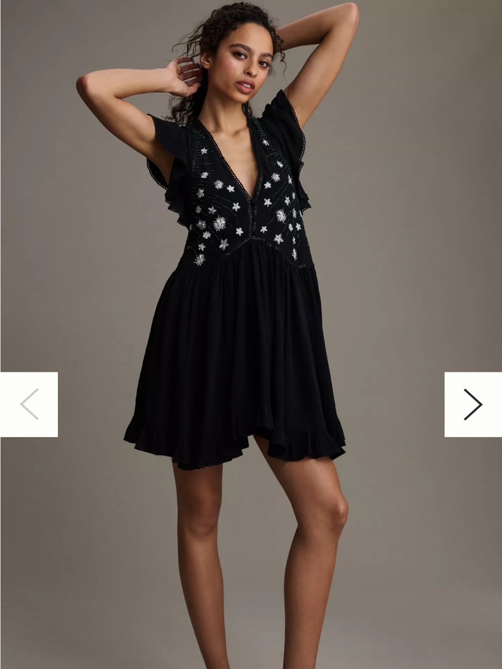 By Anthropologie V-Neck Beaded Deco Swing Dress in Black
